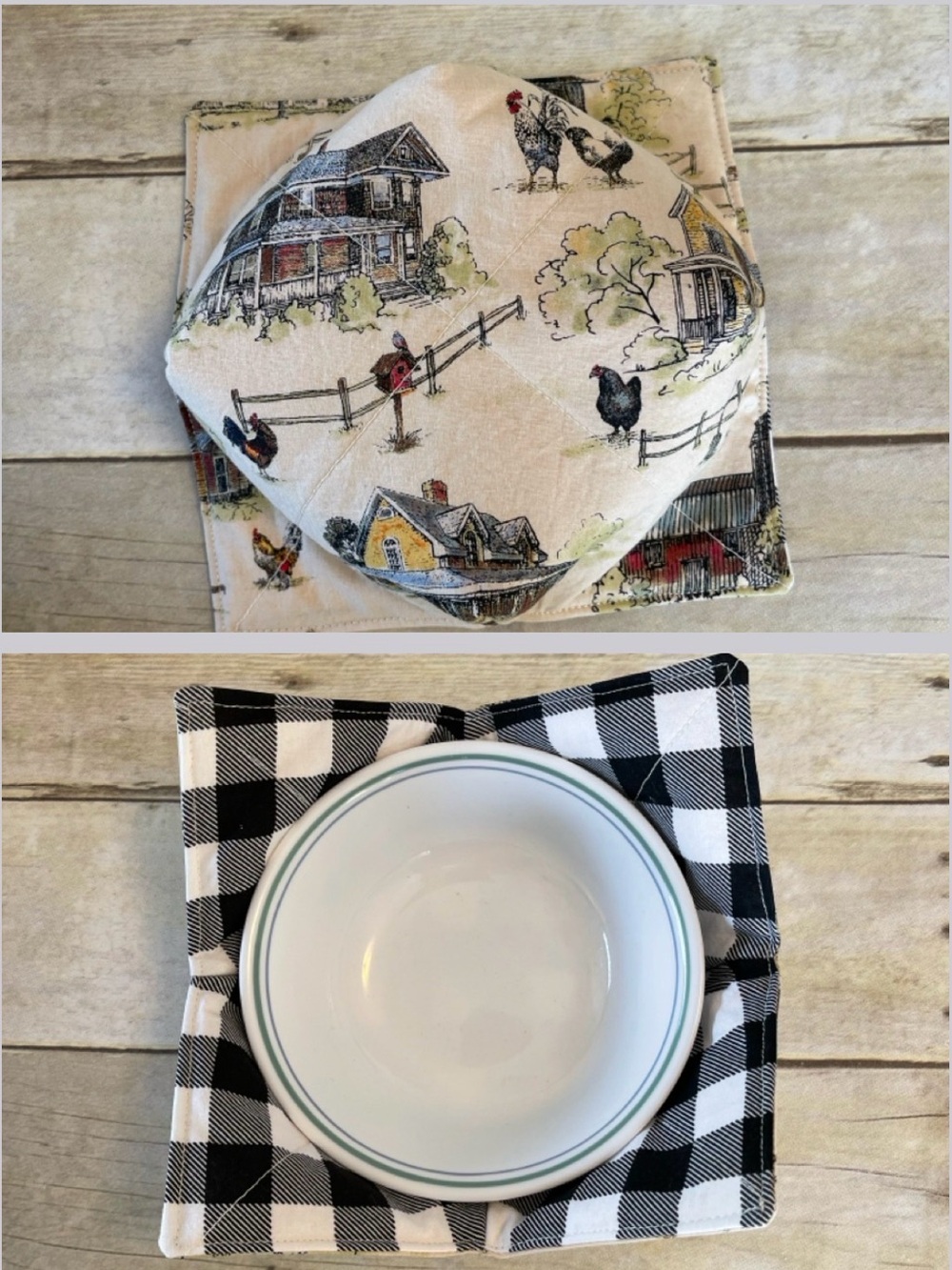 Microwave /Ice Cream Bowl Cozy Farmhouse Reversible